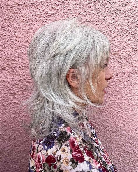 Layered Silver Mullet hair